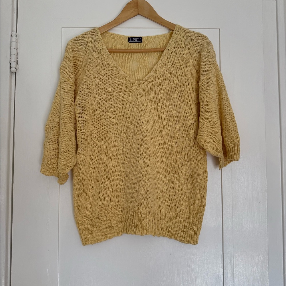 Yellow Vintage V-Neck Short-Sleeve Sweater